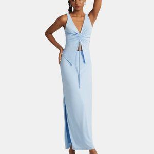 Side Slit Skirt and Rouched Front Top in Fresco Blue  - Size M